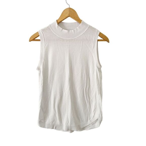 Loft White Mock Neck Sleeveless Knit Blouse - Picture 1 of 6